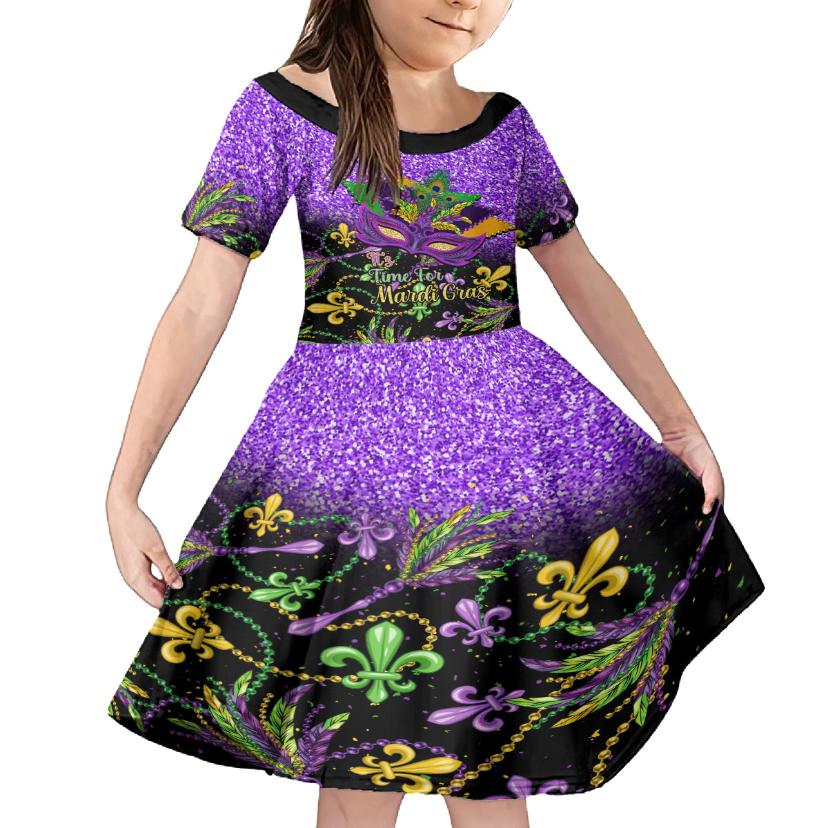 Personalised Mardi Gras Family Matching Summer Maxi Dress and Hawaiian Shirt Carnival Mask Happy Fat Tuesday - Wonder Print Shop