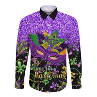 Personalised Mardi Gras Long Sleeve Button Shirt Carnival Mask Happy Fat Tuesday - Wonder Print Shop