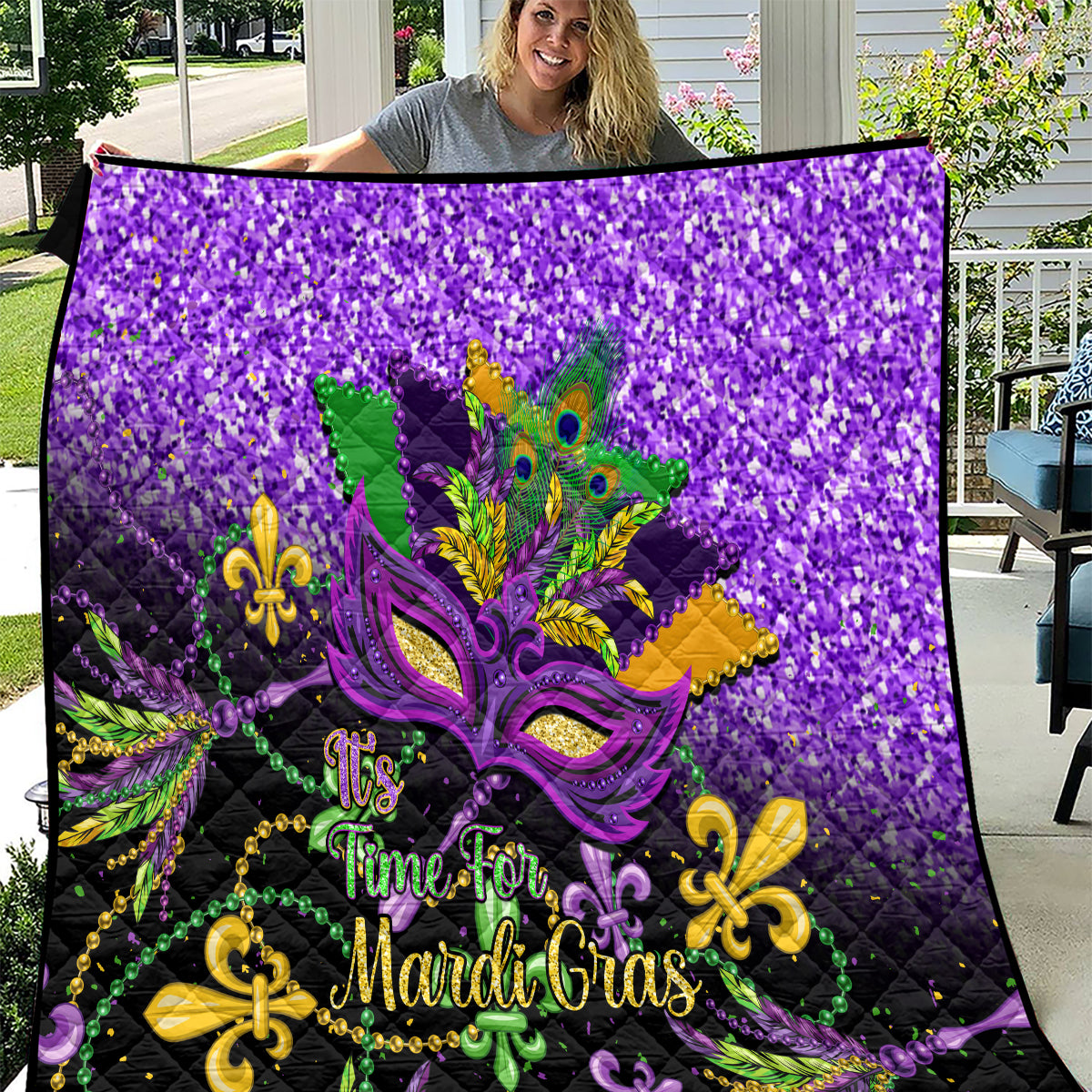 Mardi Gras Quilt Carnival Mask Happy Fat Tuesday - Wonder Print Shop