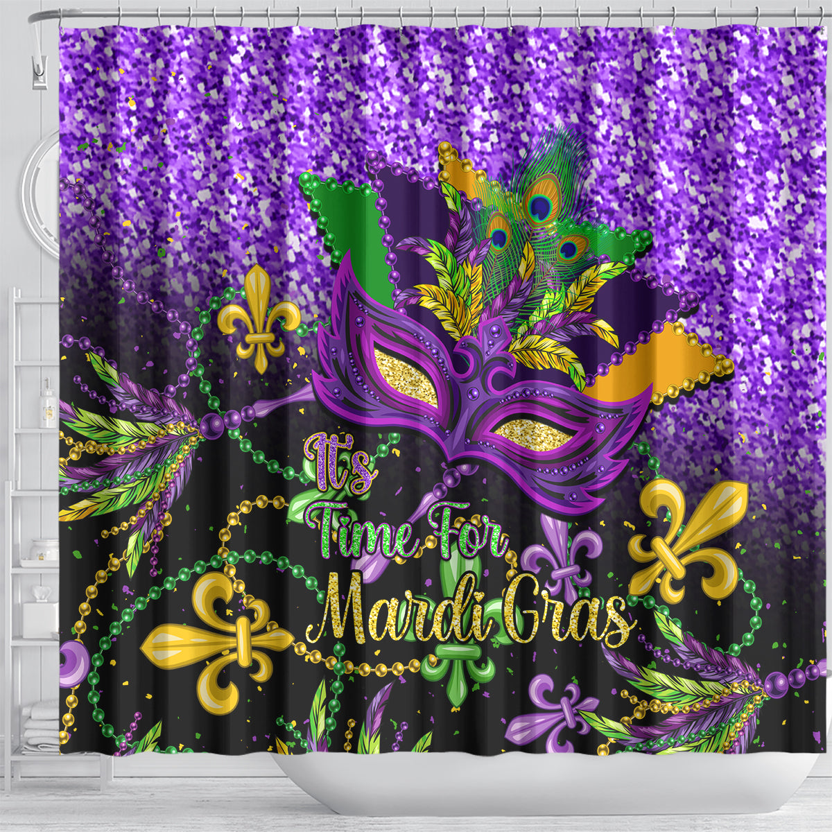 Personalised Mardi Gras Shower Curtain Carnival Mask Happy Fat Tuesday