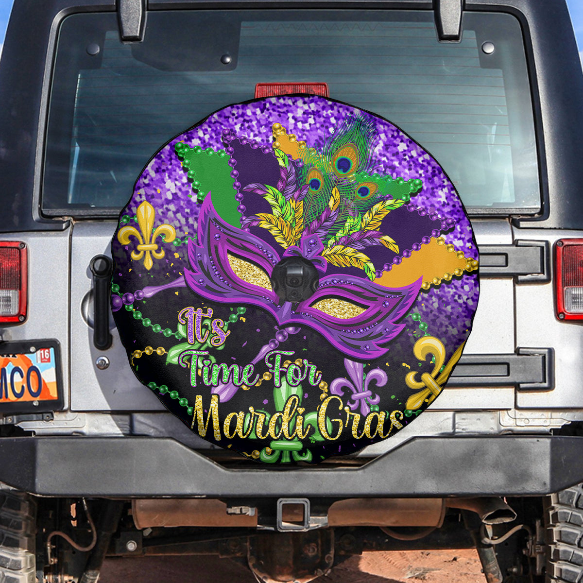 Mardi Gras Spare Tire Cover Carnival Mask Happy Fat Tuesday - Wonder Print Shop
