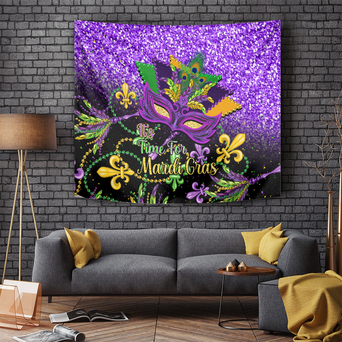 Mardi Gras Tapestry Carnival Mask Happy Fat Tuesday - Wonder Print Shop