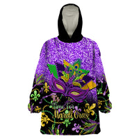 Personalised Mardi Gras Wearable Blanket Hoodie Carnival Mask Happy Fat Tuesday - Wonder Print Shop
