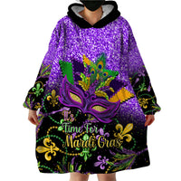 Personalised Mardi Gras Wearable Blanket Hoodie Carnival Mask Happy Fat Tuesday - Wonder Print Shop
