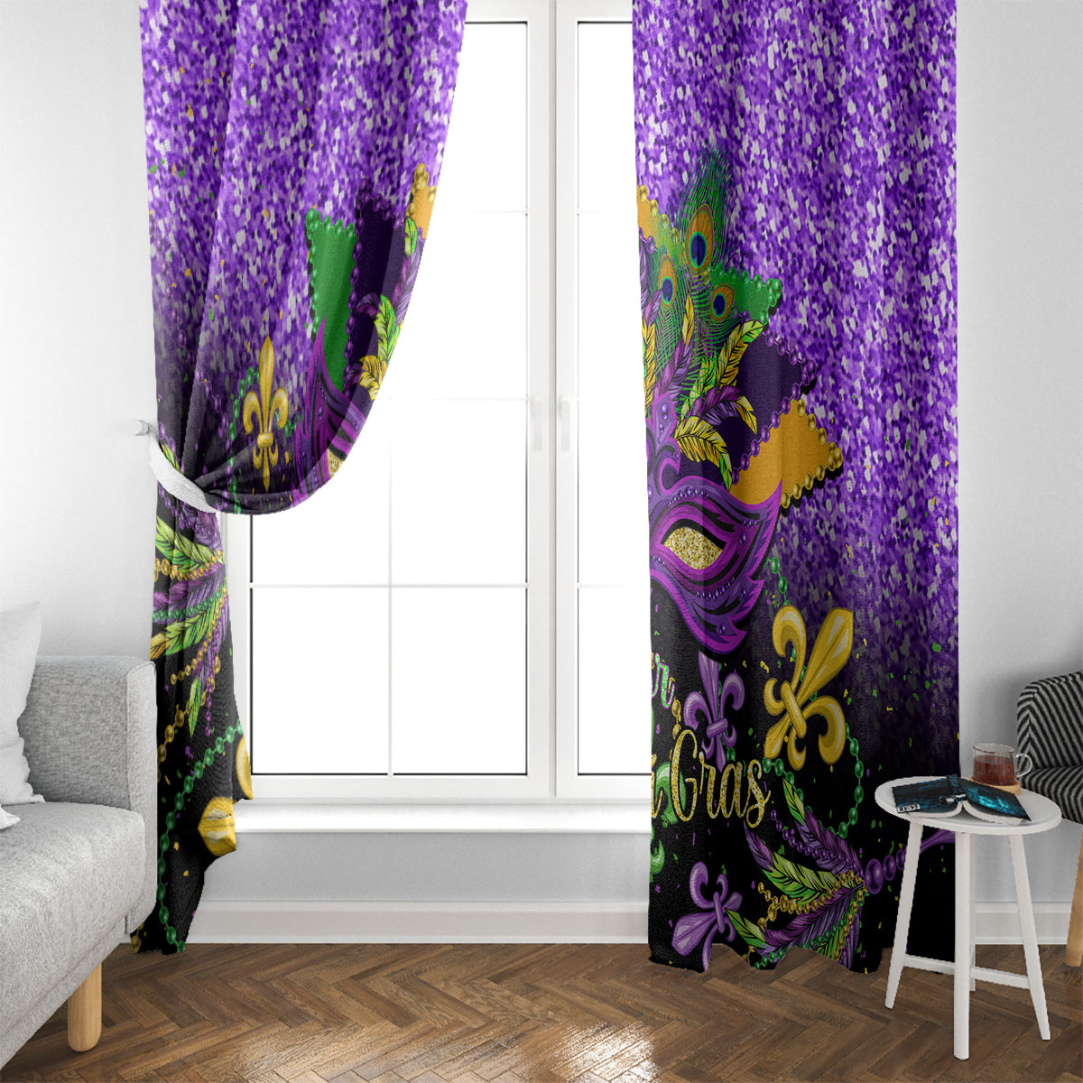 Mardi Gras Window Curtain Carnival Mask Happy Fat Tuesday - Wonder Print Shop