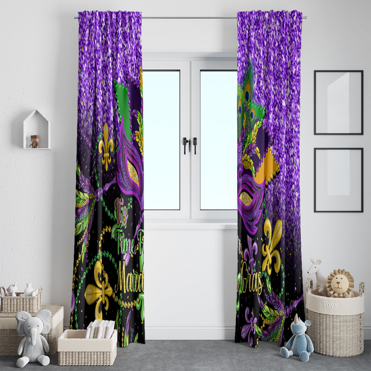 Mardi Gras Window Curtain Carnival Mask Happy Fat Tuesday - Wonder Print Shop