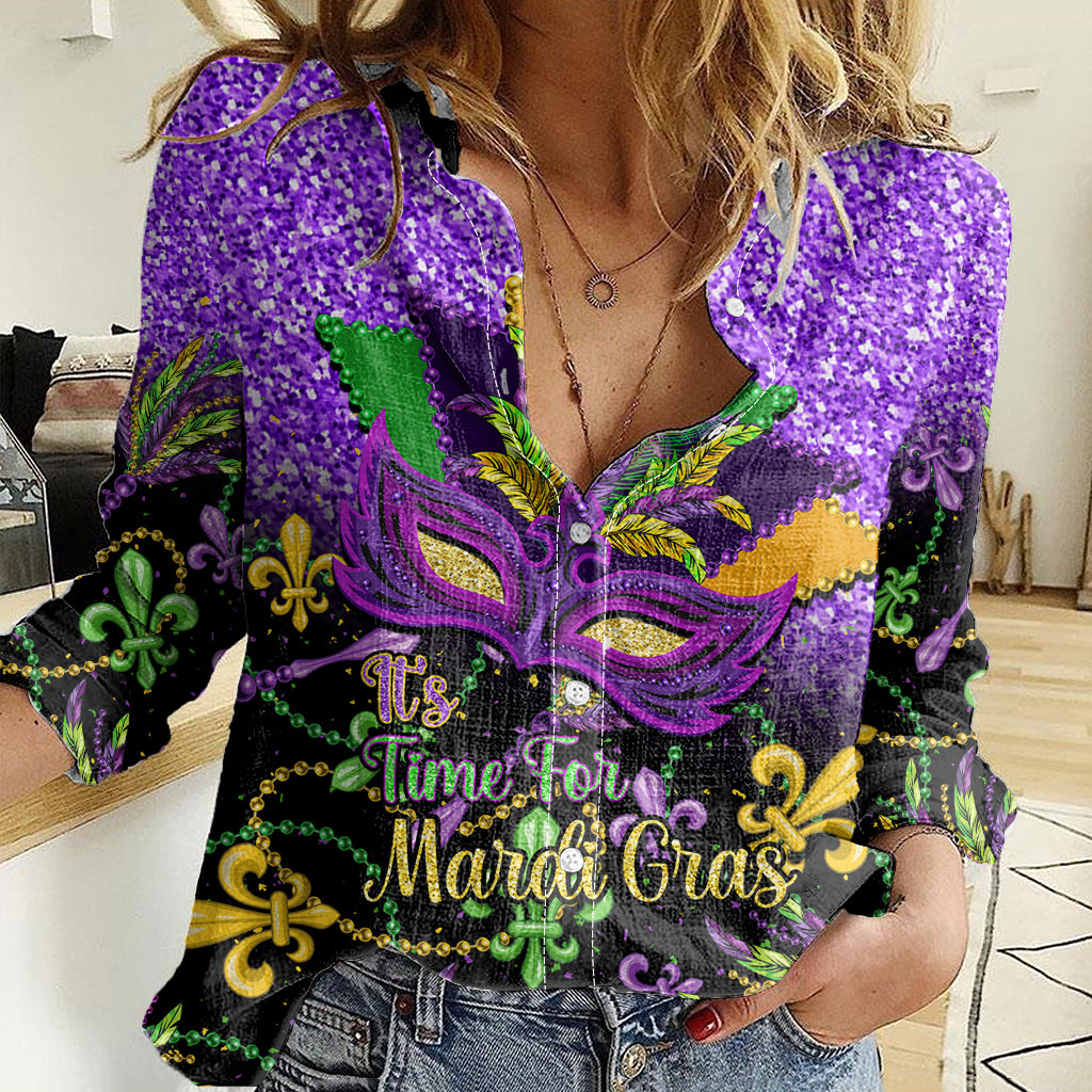 Personalised Mardi Gras Women Casual Shirt Carnival Mask Happy Fat Tuesday - Wonder Print Shop