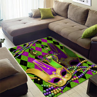 Mardi Gras 2024 Area Rug Jester Mask With Beads Colorful Version - Wonder Print Shop
