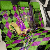 Mardi Gras 2024 Back Car Seat Cover Jester Mask With Beads Colorful Version - Wonder Print Shop
