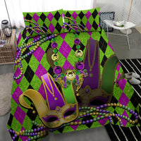 Mardi Gras 2024 Bedding Set Jester Mask With Beads Colorful Version - Wonder Print Shop