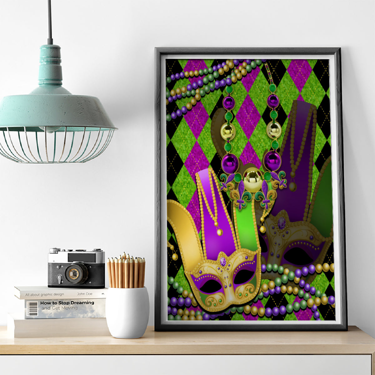 Mardi Gras 2024 Canvas Wall Art Jester Mask With Beads Colorful Version - Wonder Print Shop