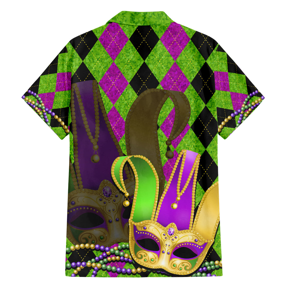 Mardi Gras 2024 Family Matching Long Sleeve Bodycon Dress and Hawaiian Shirt Jester Mask With Beads Colorful Version - Wonder Print Shop