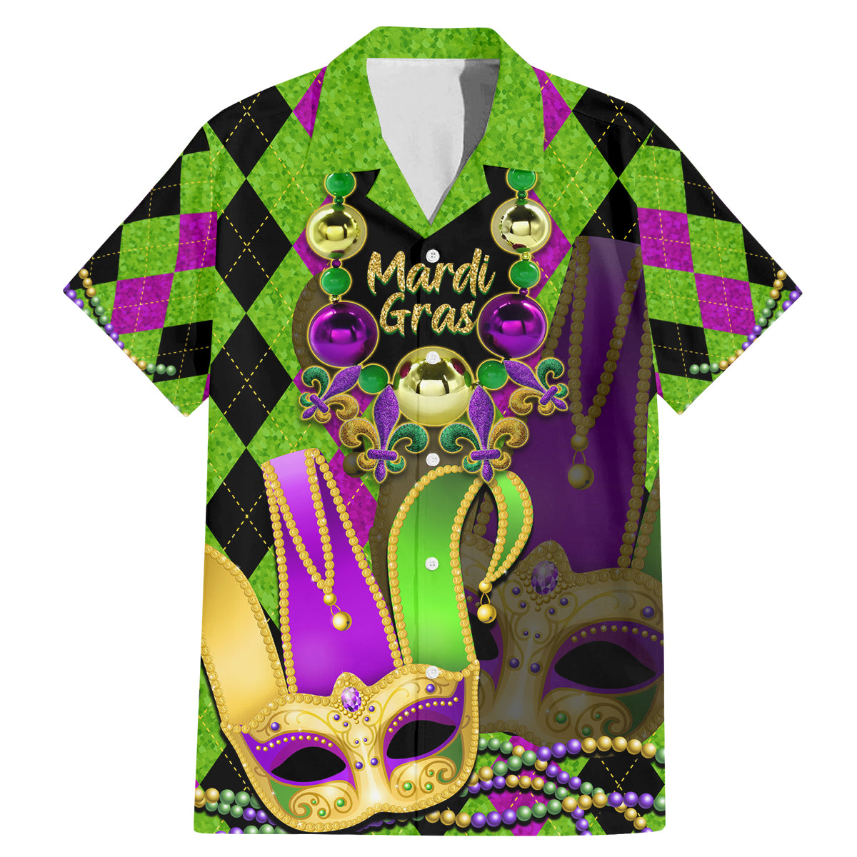 Mardi Gras 2024 Family Matching Mermaid Dress and Hawaiian Shirt Jester Mask With Beads Colorful Version - Wonder Print Shop