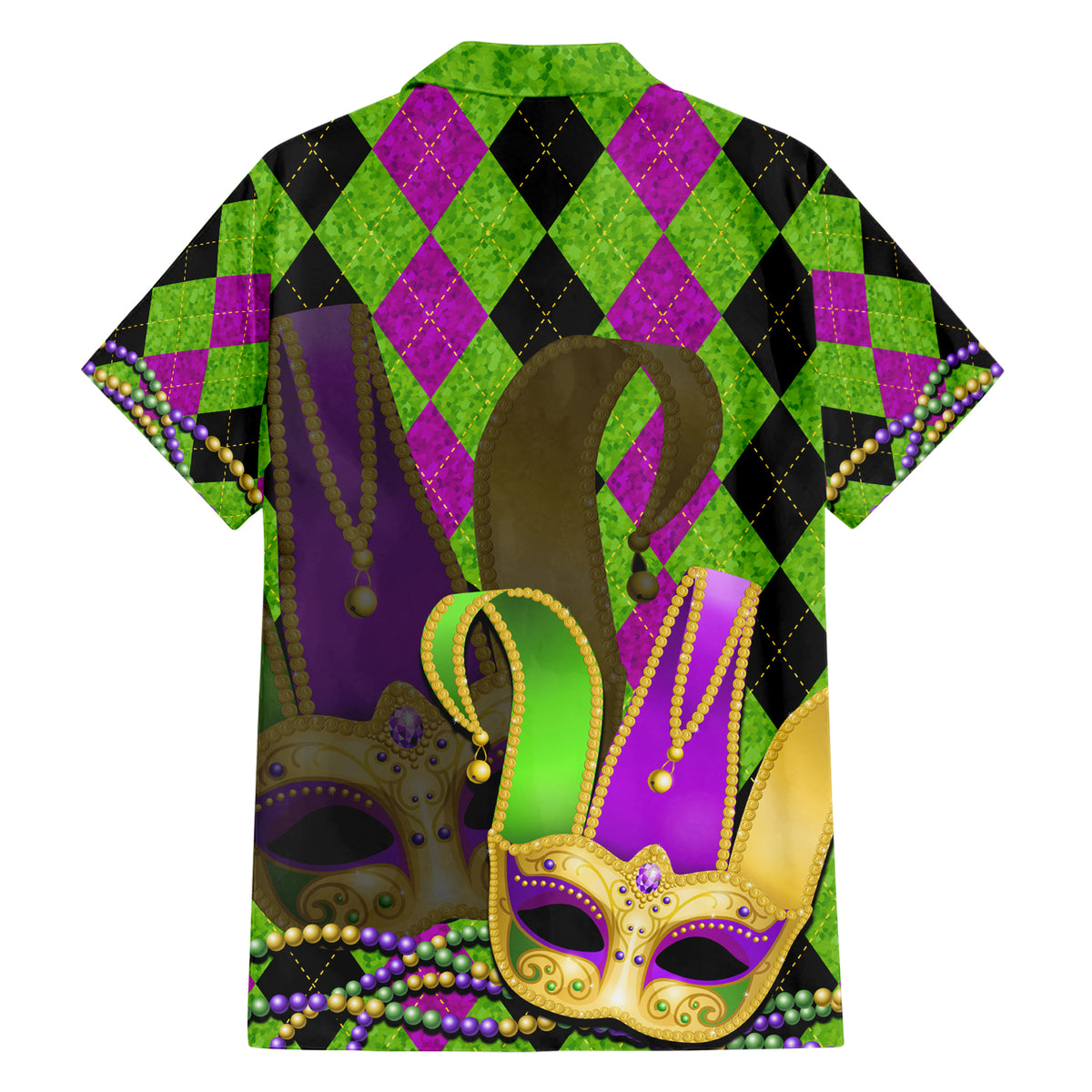 Mardi Gras 2024 Family Matching Short Sleeve Bodycon Dress and Hawaiian Shirt Jester Mask With Beads Colorful Version - Wonder Print Shop