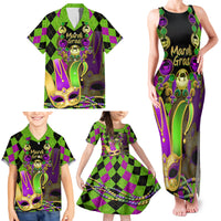 Mardi Gras 2024 Family Matching Tank Maxi Dress and Hawaiian Shirt Jester Mask With Beads Colorful Version - Wonder Print Shop