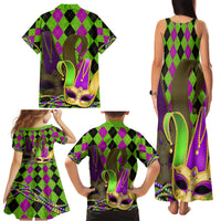 Mardi Gras 2024 Family Matching Tank Maxi Dress and Hawaiian Shirt Jester Mask With Beads Colorful Version - Wonder Print Shop