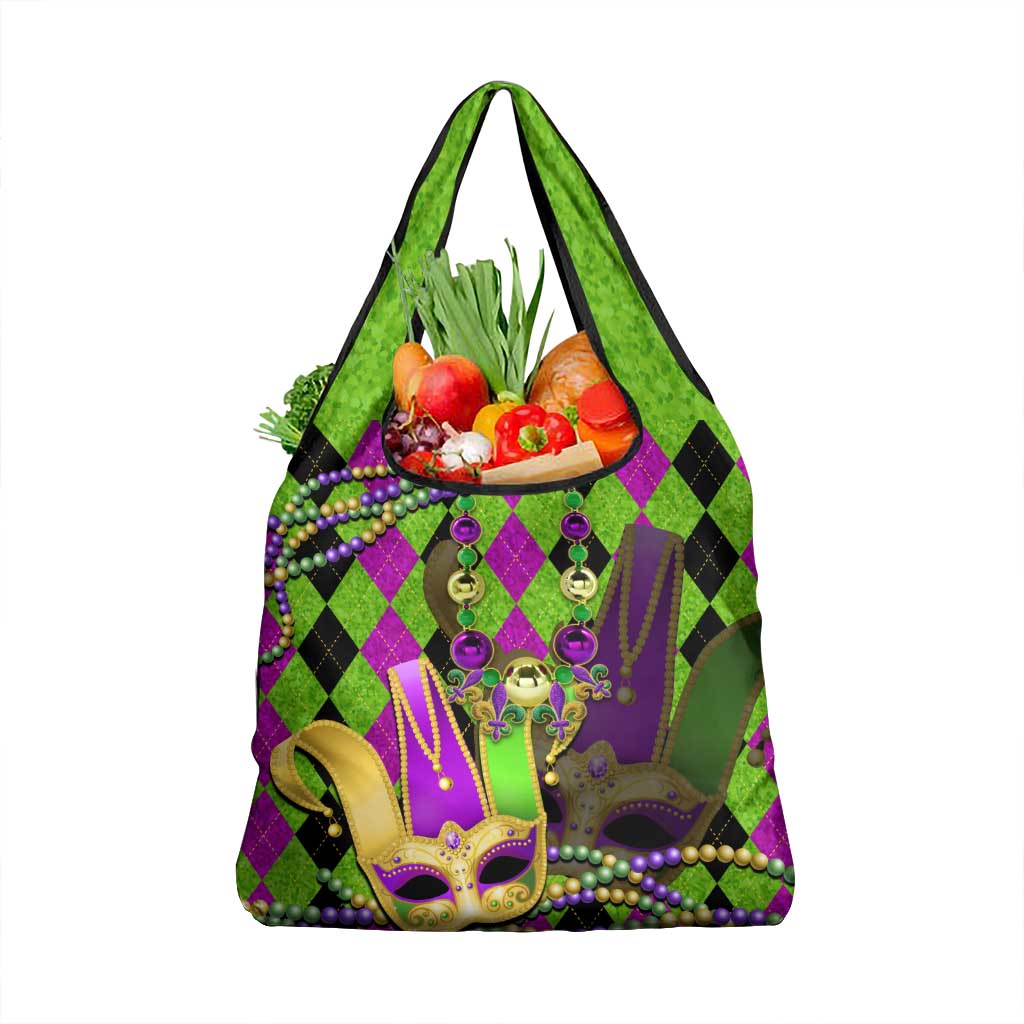 Mardi Gras Grocery Bag Jester Mask With Beads Colorful Version