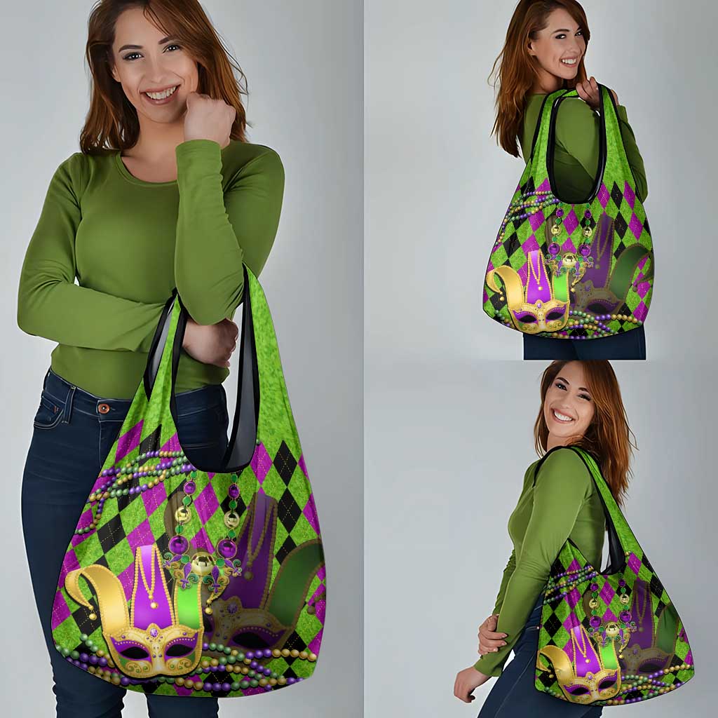 Mardi Gras Grocery Bag Jester Mask With Beads Colorful Version