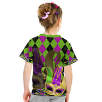 Mardi Gras 2024 Kid T Shirt Jester Mask With Beads Colorful Version - Wonder Print Shop