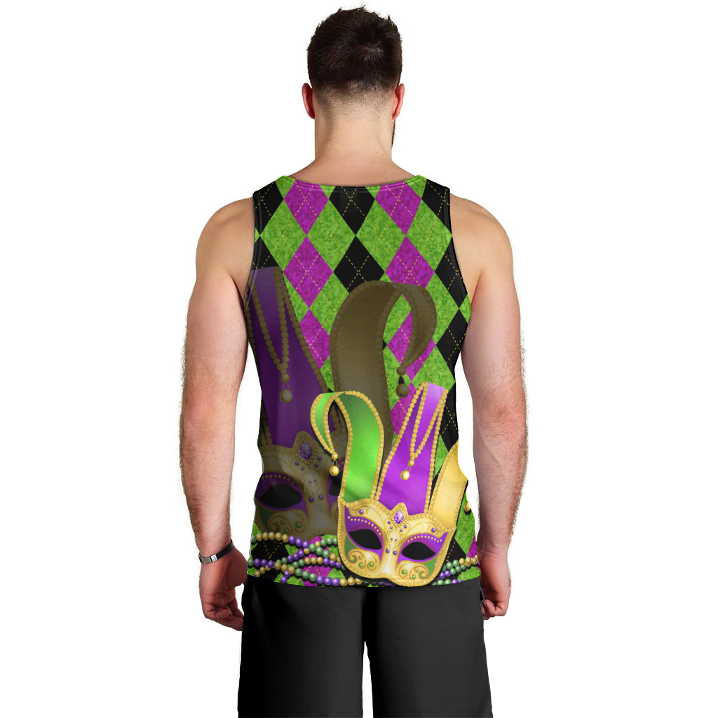 Mardi Gras 2024 Men Tank Top Jester Mask With Beads Colorful Version - Wonder Print Shop