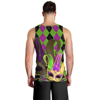 Mardi Gras 2024 Men Tank Top Jester Mask With Beads Colorful Version - Wonder Print Shop