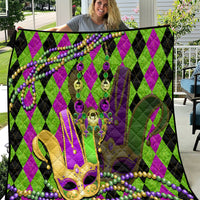 Mardi Gras 2024 Quilt Jester Mask With Beads Colorful Version - Wonder Print Shop