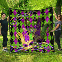 Mardi Gras 2024 Quilt Jester Mask With Beads Colorful Version - Wonder Print Shop