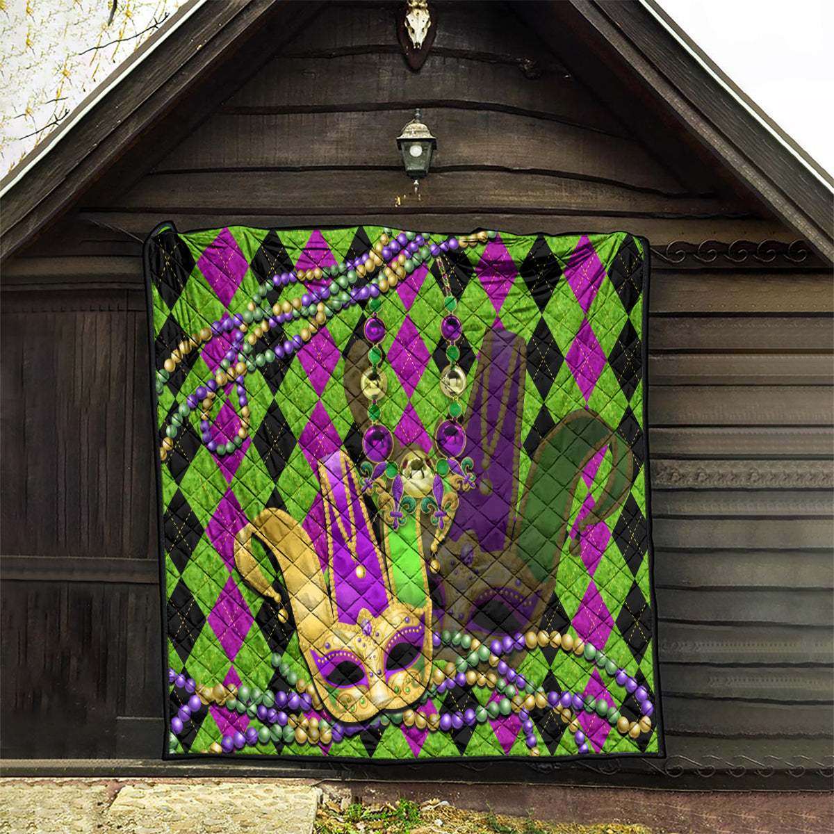 Mardi Gras 2024 Quilt Jester Mask With Beads Colorful Version - Wonder Print Shop