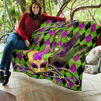 Mardi Gras 2024 Quilt Jester Mask With Beads Colorful Version - Wonder Print Shop