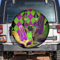 Mardi Gras 2024 Spare Tire Cover Jester Mask With Beads Colorful Version - Wonder Print Shop