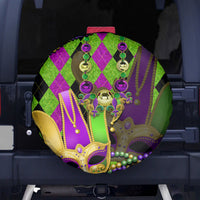 Mardi Gras 2024 Spare Tire Cover Jester Mask With Beads Colorful Version - Wonder Print Shop