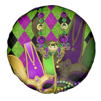 Mardi Gras 2024 Spare Tire Cover Jester Mask With Beads Colorful Version - Wonder Print Shop