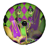 Mardi Gras 2024 Spare Tire Cover Jester Mask With Beads Colorful Version - Wonder Print Shop