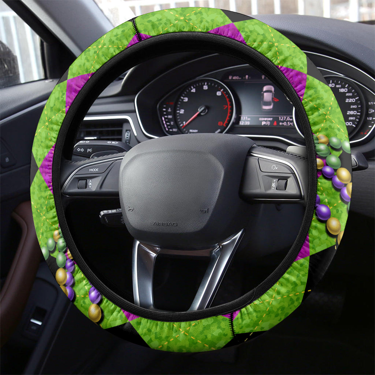 Mardi Gras 2024 Steering Wheel Cover Jester Mask With Beads Colorful Version - Wonder Print Shop