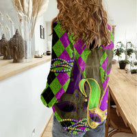 Mardi Gras 2024 Women Casual Shirt Jester Mask With Beads Colorful Version - Wonder Print Shop