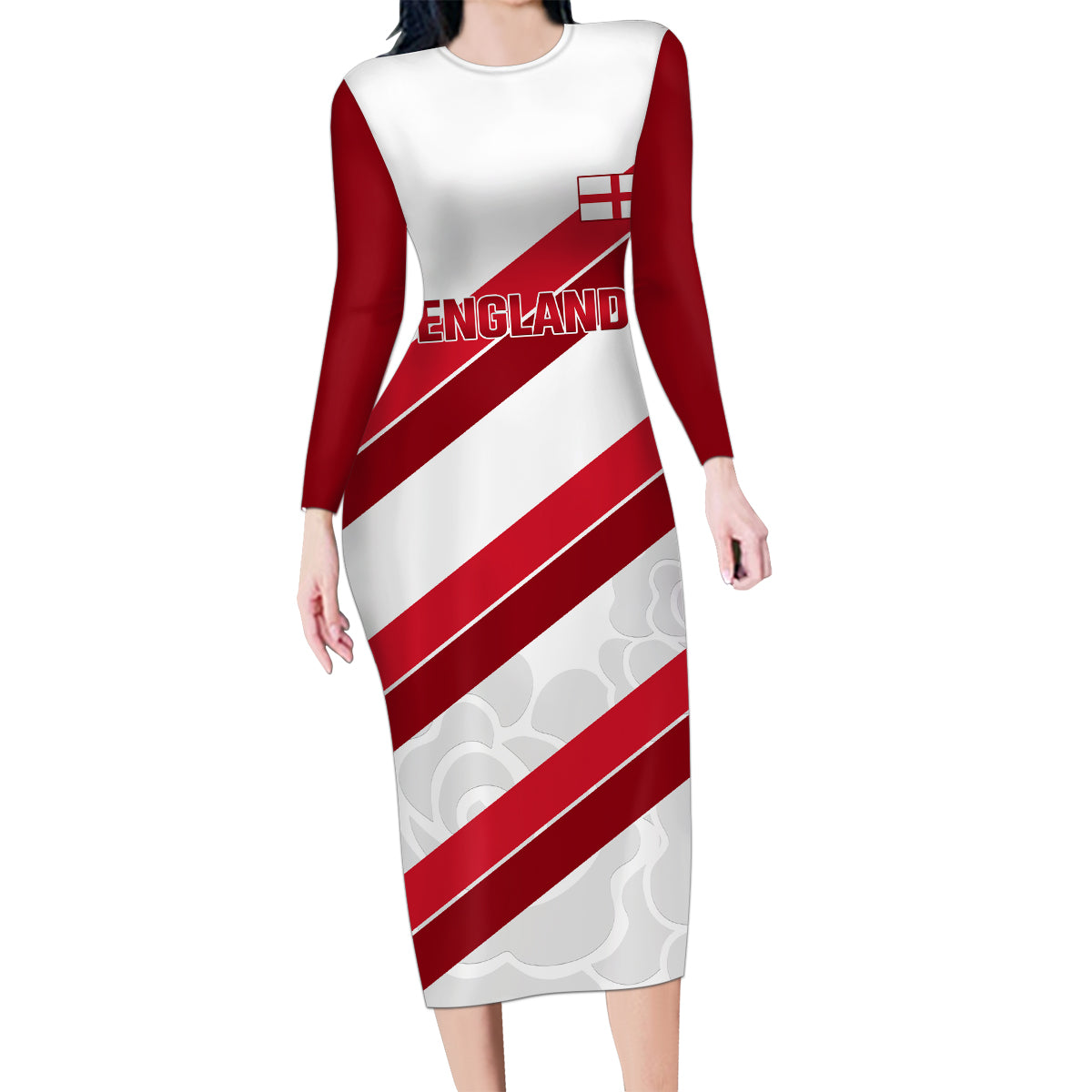 Custom England Rugby Family Matching Long Sleeve Bodycon Dress and Hawaiian Shirt 2024 Go Champions Red Rose Sporty Version - Wonder Print Shop
