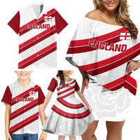 Custom England Rugby Family Matching Off Shoulder Short Dress and Hawaiian Shirt 2024 Go Champions Red Rose Sporty Version - Wonder Print Shop