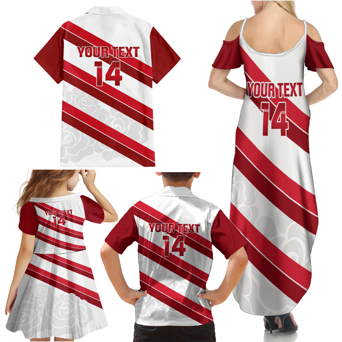 Custom England Rugby Family Matching Summer Maxi Dress and Hawaiian Shirt 2024 Go Champions Red Rose Sporty Version - Wonder Print Shop
