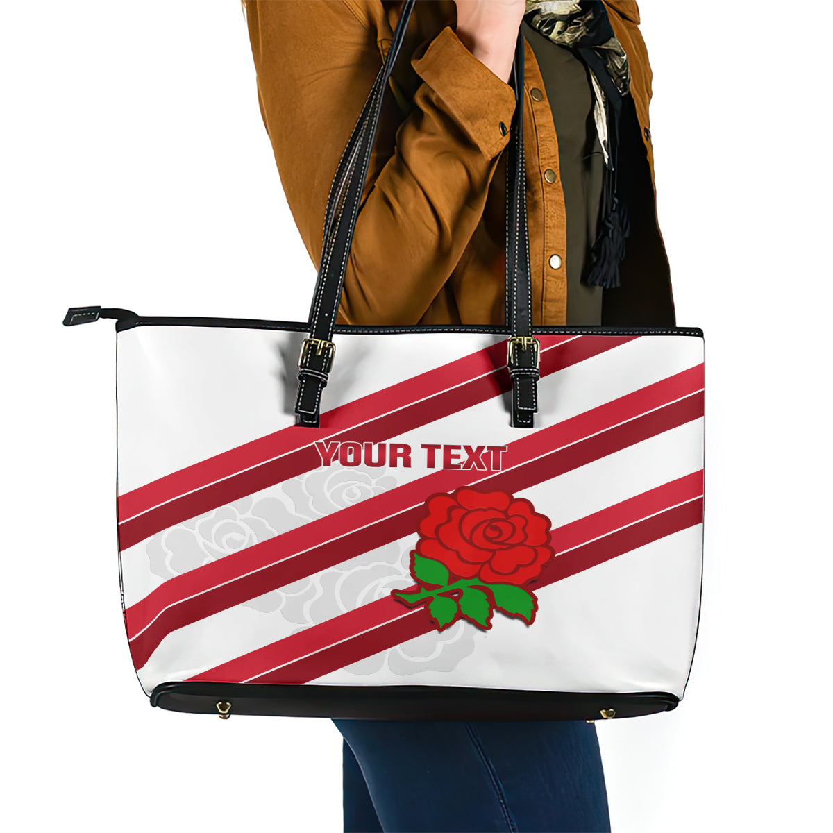 Custom England Rugby Leather Tote Bag 2024 Go Champions Red Rose Sporty Version - Wonder Print Shop