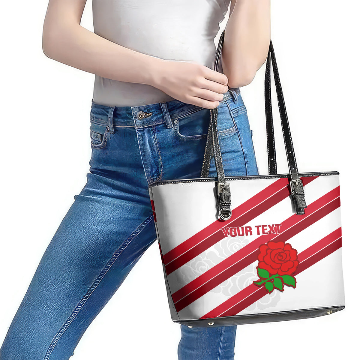 Custom England Rugby Leather Tote Bag 2024 Go Champions Red Rose Sporty Version - Wonder Print Shop