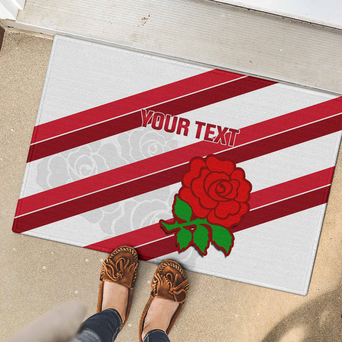 Custom England Rugby Rubber Doormat 2024 Go Champions Red Rose Sporty Version - Wonder Print Shop