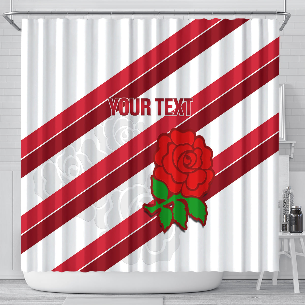Custom England Rugby Shower Curtain 2024 Go Champions Red Rose Sporty Version