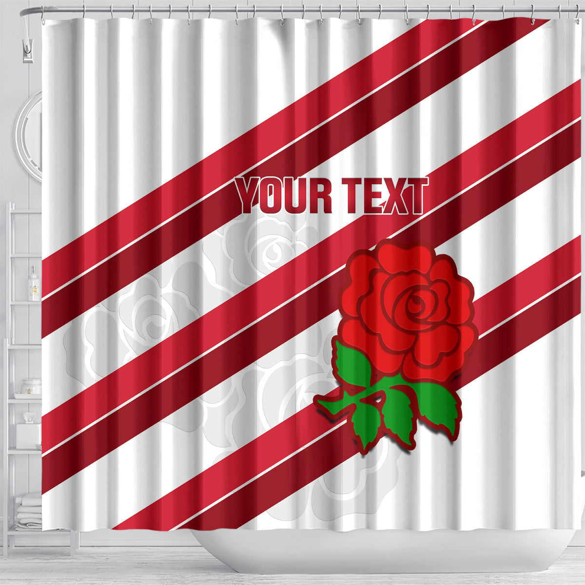Custom England Rugby Shower Curtain 2024 Go Champions Red Rose Sporty Version