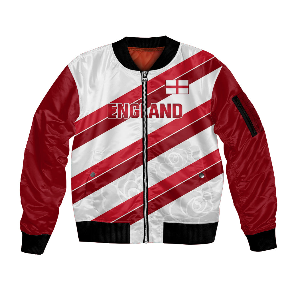 Custom England Rugby Sleeve Zip Bomber Jacket 2024 Go Champions Red Rose Sporty Version - Wonder Print Shop