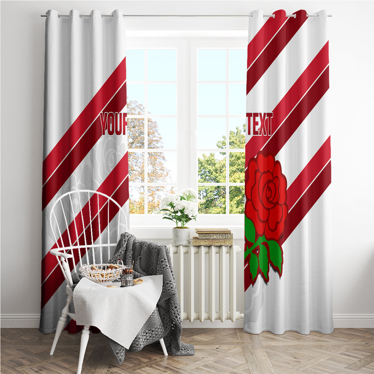 Custom England Rugby Window Curtain 2024 Go Champions Red Rose Sporty Version - Wonder Print Shop