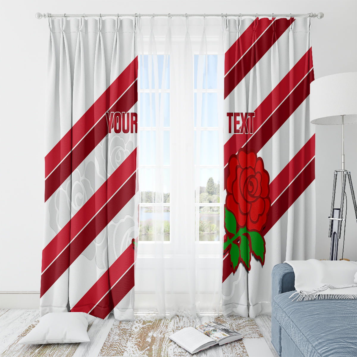Custom England Rugby Window Curtain 2024 Go Champions Red Rose Sporty Version - Wonder Print Shop