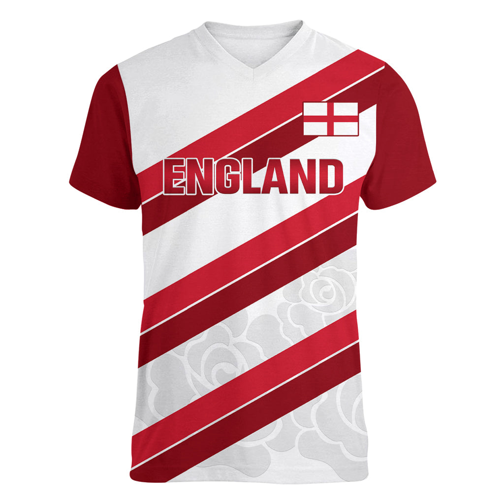 Custom England Rugby Women V Neck T Shirt 2024 Go Champions Red Rose Sporty Version - Wonder Print Shop