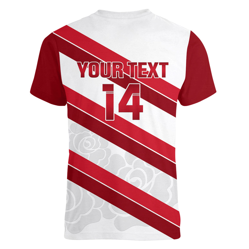 Custom England Rugby Women V Neck T Shirt 2024 Go Champions Red Rose Sporty Version - Wonder Print Shop