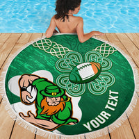 Custom Ireland Rugby Beach Blanket 2024 Irish Shamrocks With Celtic Pattern - Wonder Print Shop