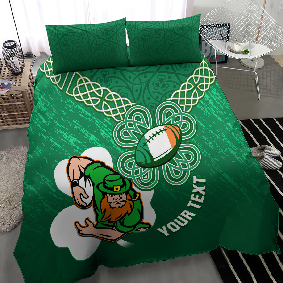 Custom Ireland Rugby Bedding Set 2024 Irish Shamrocks With Celtic Pattern - Wonder Print Shop